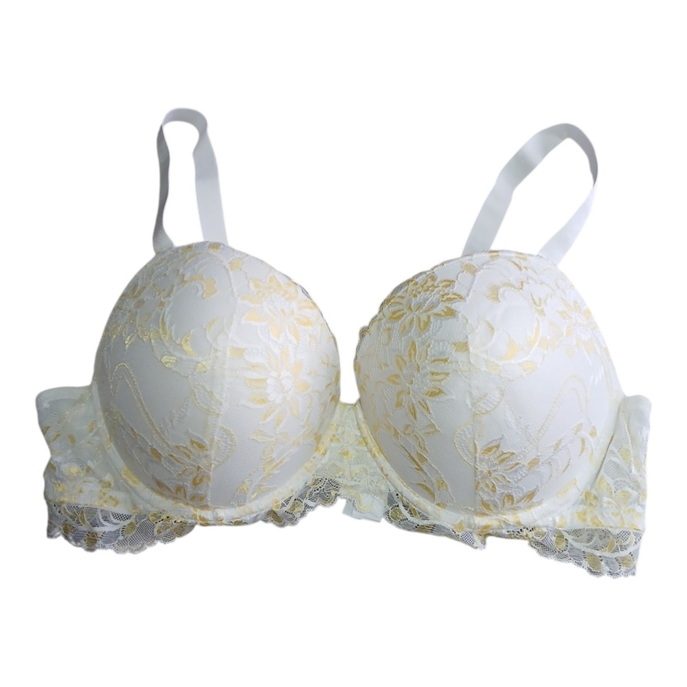Curve Muse White And Gold Underwire‎ Full coverage Bra Sz 42
